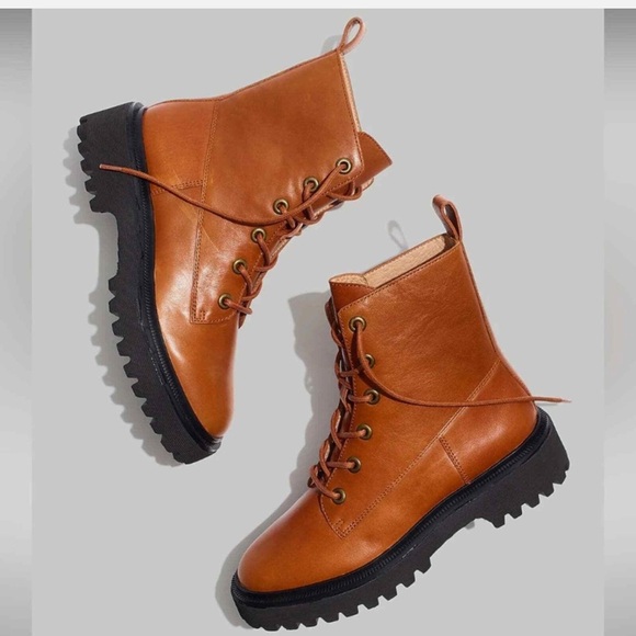 MADEWELL The Rayna Lace-Up Boot In Leather English Saddle Size 9.5‎ Brown
